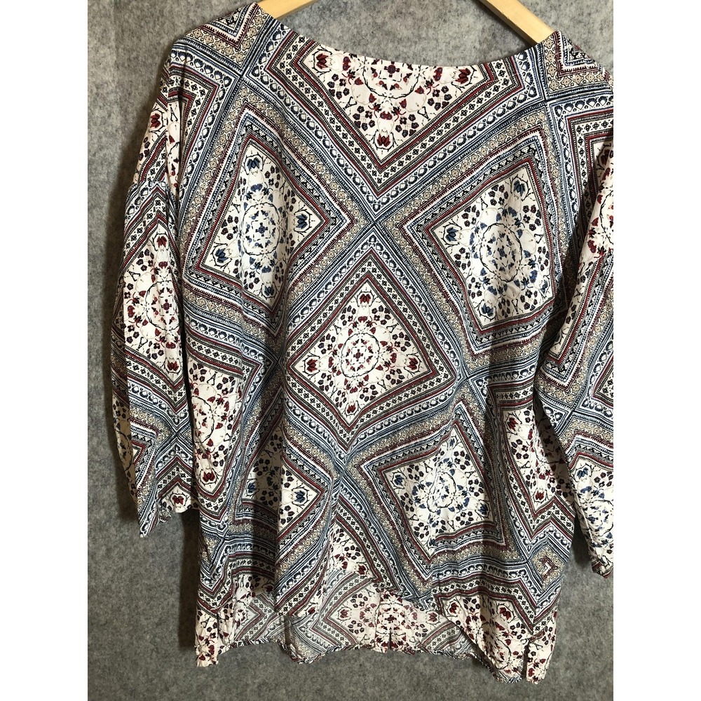 J Jill Shirt Womens Large Multicolor Geometric 3/4 Sleeve Tunic Boho
